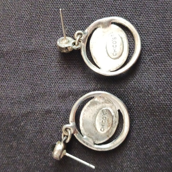 CHICO'S Necklace & Earrings (pierced) Brown/Silver Metal Medallion Leather Chain - Picture 6 of 6